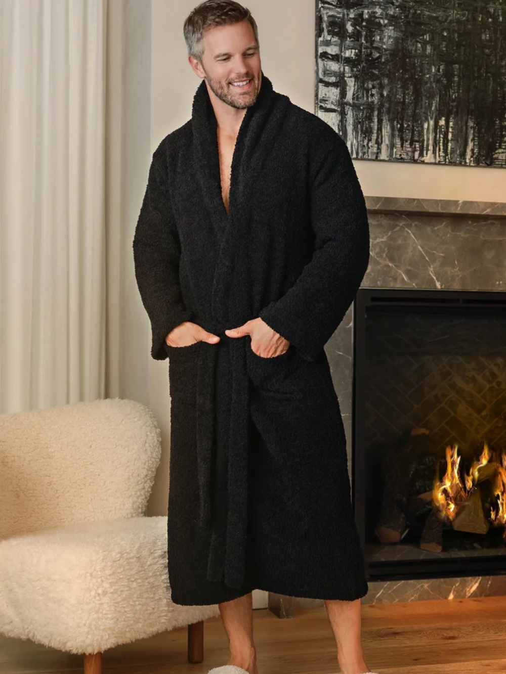 Kashwere Men’s Signature Shaw Collar Bath Robe Thick Floor Length unisex Robe L